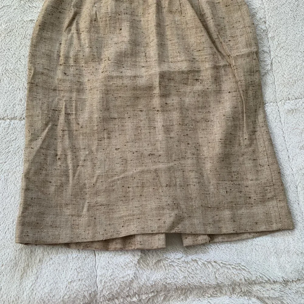 Vintage 90s Talbots women's tan tweed wool silk linen blend pencil skirt 6P